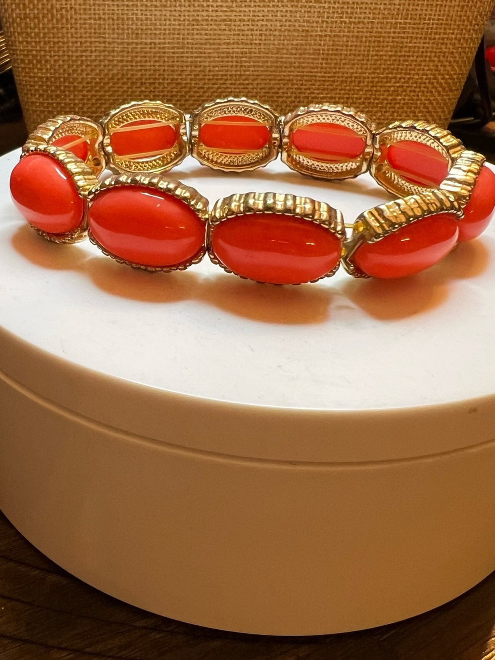 Gold-Tone Coral Oval Stretch Bracelet